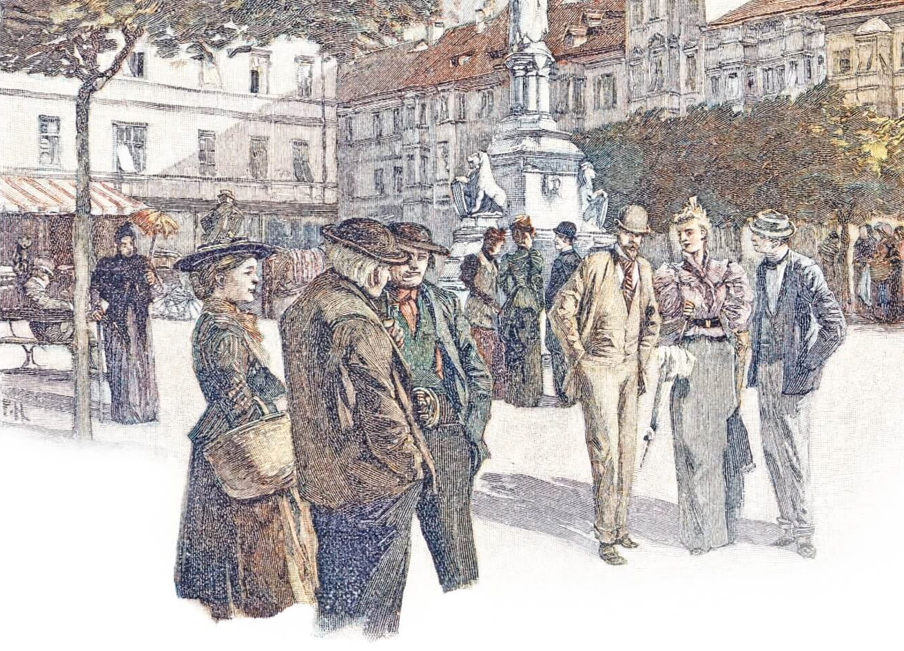 Bolzano market square with the statue of Walther